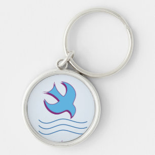 Porte-clés Colombe de baptême d'adulte sur fond bleu