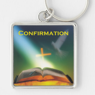 Porte-clés Colombe de confirmation, Bible, Croix