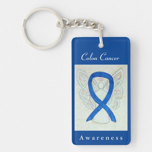 Porte-clés Colon Cancer Sensibilisation Blue Ribbon Angel Por (Devant)