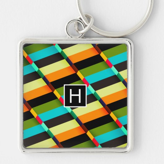 Porte-clés Coloré Moderne Rayures Abstraites & Monogramme (Devant)