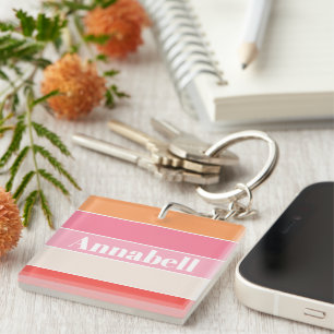 Porte-clés Coloré rose orange Personnalisé Bandes de Couleurs