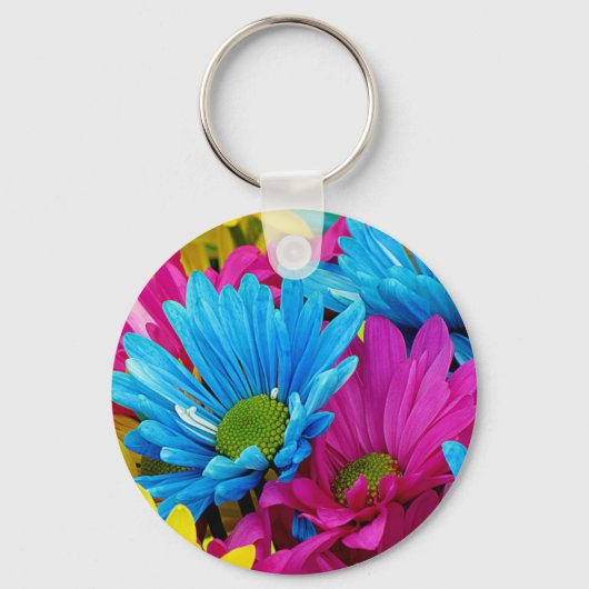 Porte-clés Colorée Rose Turquoise Bleu  Gerber Fleurs (Recto)