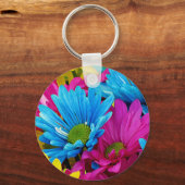 Porte-clés Colorée Rose Turquoise Bleu  Gerber Fleurs (Recto)