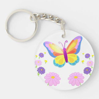 Porte-clés Colorful Butterfly and Flowers Round Keychain