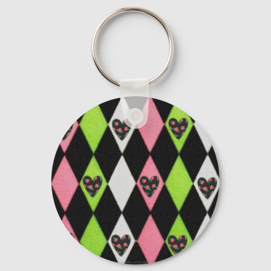 Porte-clés Colorful harlequin Print with Rose Hearts (Recto)