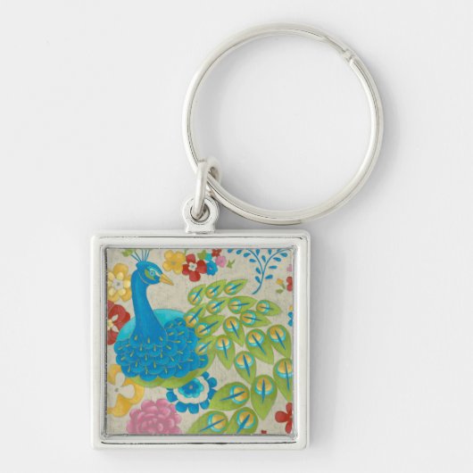 Porte-clés Colorful Peacock et Fleurs (Devant)