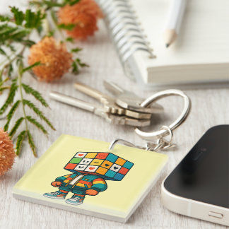 Porte-clés Colorful Rubik Cube Head Character Sticker