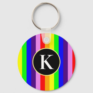 Porte-clés Colorful Vertical Rainbow Stripes Custom Monogram