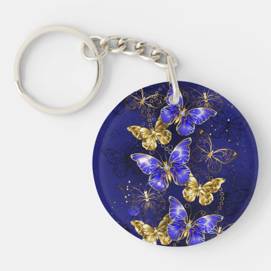 Porte-clés Composition avec papillons de saphir (Devant)