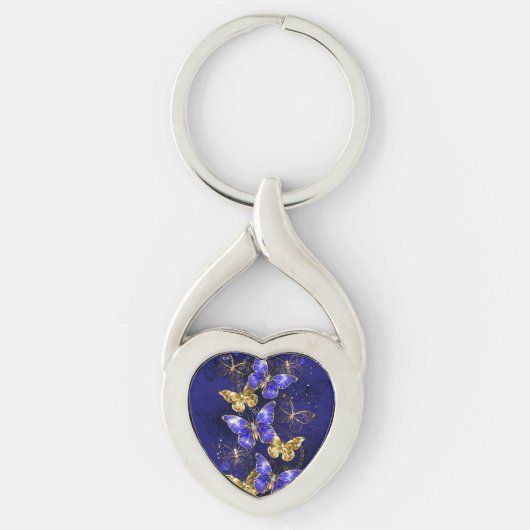 Porte-clés Composition avec papillons de saphir (Devant)