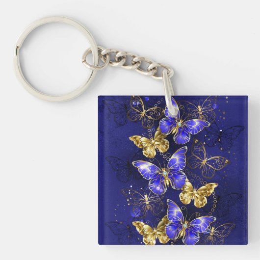 Porte-clés Composition avec papillons de saphir (Devant)