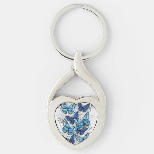 Porte-clés Composition de papillons blancs et bleus (Devant)
