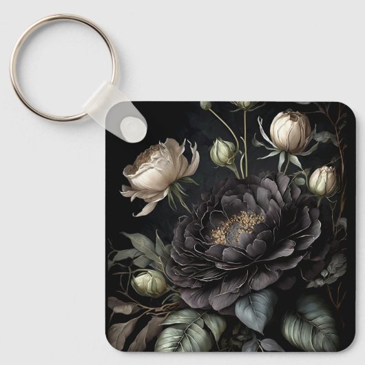 Porte-clés Composition de rose gothique Fleur noire (Recto)