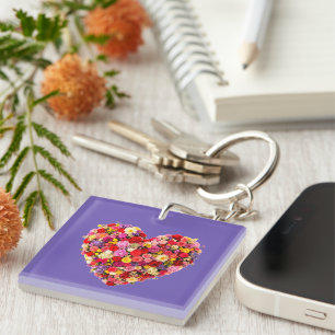 Porte-clés Composition florale en forme de cœur pour la Saint