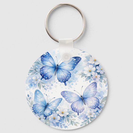 Porte-clés Composition florale Papillon Bleu (Recto)