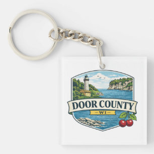 Porte-clés Comté de Door, phare du Wisconsin et lac Michigan