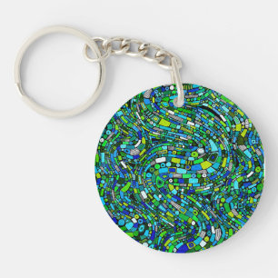 Porte-clés Conception Abstraite Formes Vagues Bleu Vert