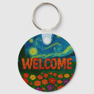 Porte-clés Conception artistique florale de nuit étoilée de b