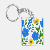 Porte-clés Conception botanique florale bleue et jaune (Devant gauche)
