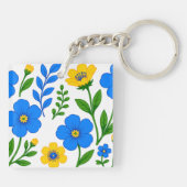 Porte-clés Conception botanique florale bleue et jaune (Dos)