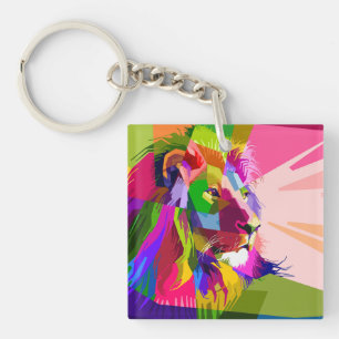 Porte-clés Conception d'art pop prismatique coloré de lion