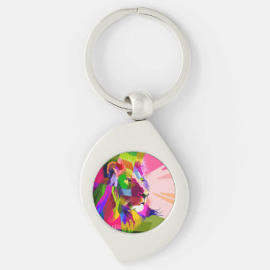 Porte-clés Conception d'art pop prismatique coloré de lion