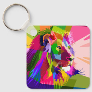 Porte-clés Conception d'art pop prismatique coloré de lion