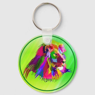 Porte-clés Conception d'art pop prismatique de tête de lion-6