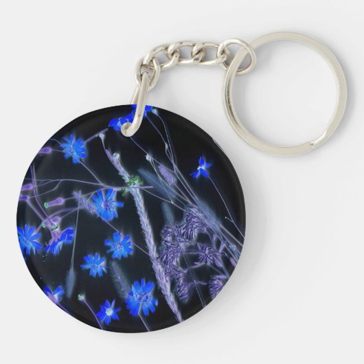 Porte-clés Conception de balayage de fleur sauvage de noir (Dos)