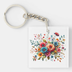 Porte-clés Conception de bouquet floral coloré-58576