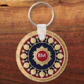 Porte-clés Conception de cercle floral orné doré (Verso)
