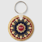 Porte-clés Conception de cercle floral orné doré (Verso)