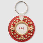Porte-clés Conception de cercle floral orné doré (Verso)