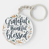 Porte-clés Conception de cercle Grateful, Thankful, Blessed (Dos)