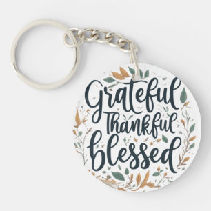 Porte-clés Conception de cercle Grateful, Thankful, Blessed