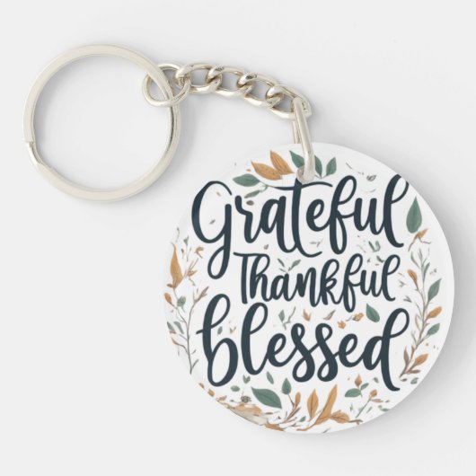 Porte-clés Conception de cercle Grateful, Thankful, Blessed (Devant)