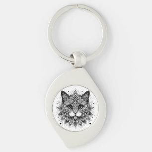 Porte-clés Conception de chat à motif mandala