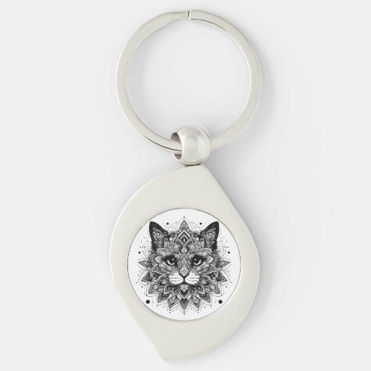 Porte-clés Conception de chat à motif mandala (Devant)