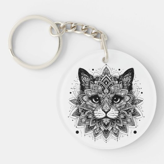 Porte-clés Conception de chat à motif mandala (Devant)