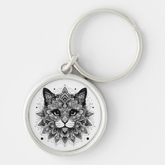 Porte-clés Conception de chat à motif mandala (Devant)