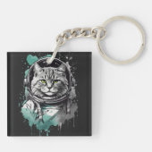 Porte-clés Conception de chat en étoile noire verte (Dos)