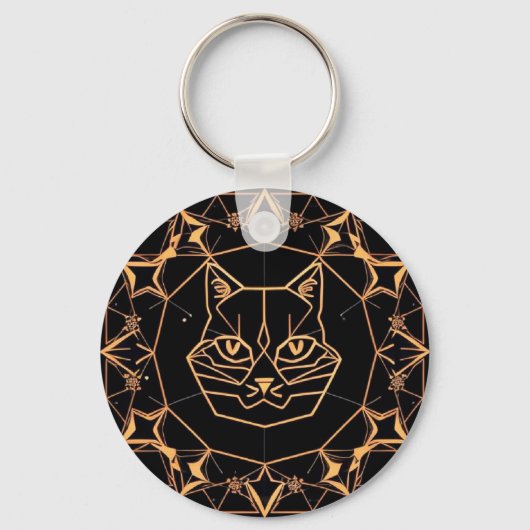 Porte-clés Conception de chat géométrique avec lignes dorées (Recto)