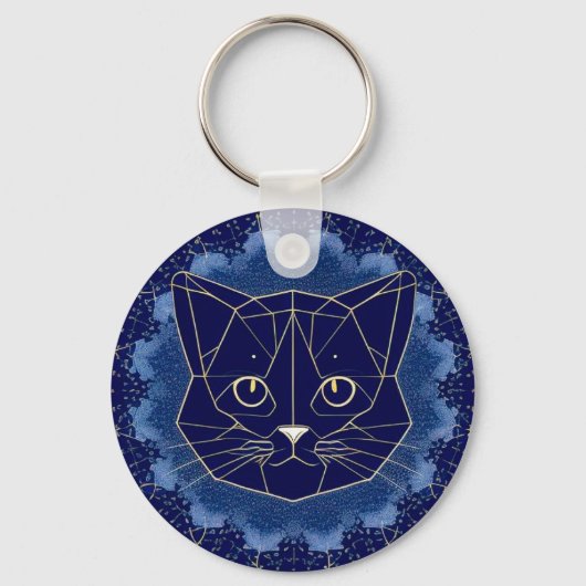 Porte-clés Conception de chat géométrique entourée d'étoiles  (Recto)