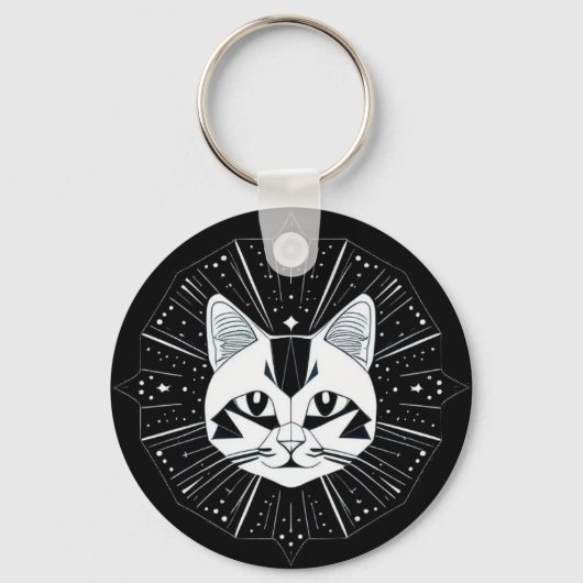 Porte-clés Conception de chat géométrique entourée d'étoiles  (Recto)