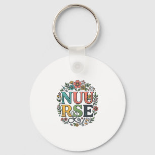 Porte-clés Conception de chemise d'infirmière florale Art méd