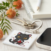 Porte-clés Conception de Chibi de Chat Noir Ludique (Devant Droit)