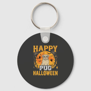 Porte-clés Conception de chien effrayant Halloween Pug heureu