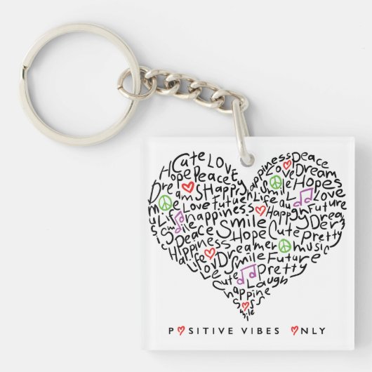 Porte-clés Conception de cœur avec des vibrations positives u (Devant)