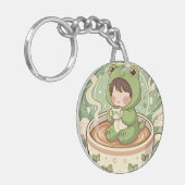 Porte-clés Conception de conte de café de grenouille mignonne (Devant gauche)