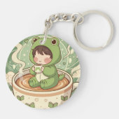 Porte-clés Conception de conte de café de grenouille mignonne (Dos)